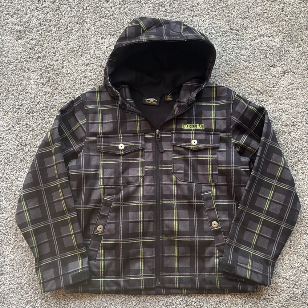 Pacific Trail Black and Green Soft Shell Full Zip Jacket Boys Size S
